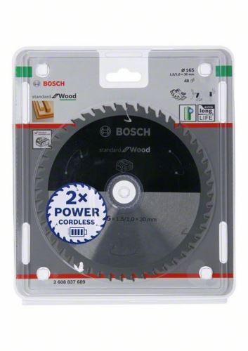 BOSCH žagin list za akumulatorske žage; Standard za les 165x30x1,5/1,0x48T 2608837689