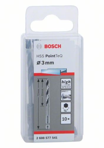 BOSCH Sveder za kovino HSS PointTeQ HEX s 6-točkovnim steblom; 3,0 mm 2608577541