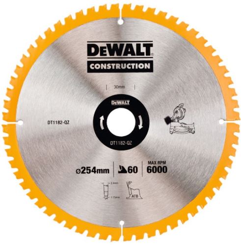 List zajeralne žage DEWALT CONSTRUCTION z žeblji, 254 x 30 mm, 60 zob DT1182