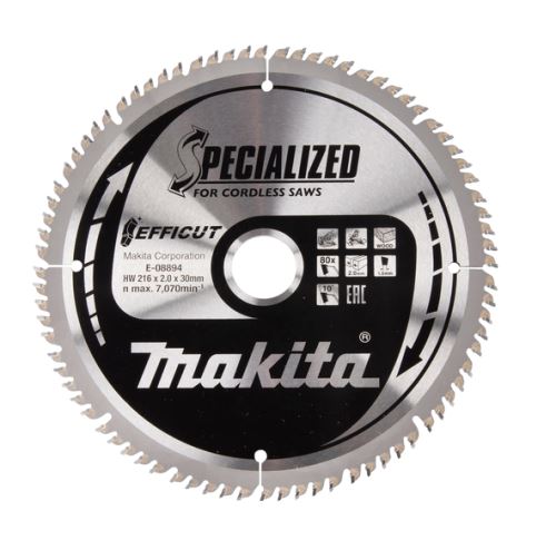 MAKITA žagin list za les Efficut 216x2x30 mm 80 zob E-08894