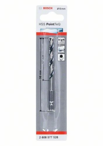 BOSCH Sveder za kovino HSS PointTeQ HEX s 6-točkovnim steblom; 6,0 mm (5 kosov) 2608577528