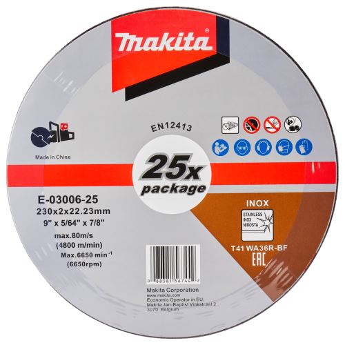 MAKITA rezalna plošča iz nerjavečega jekla 230x2,0x22,23 mm, 25 kosov E-03006-25