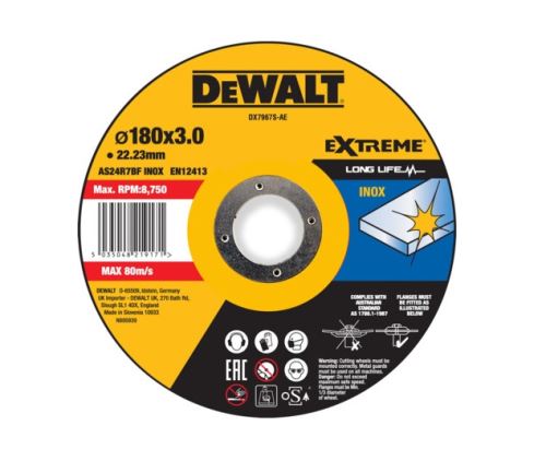 DeWALT Rezalna plošča EXTREME 180 x 22,23 x 3 mm Inox Tip 42 DX7967S