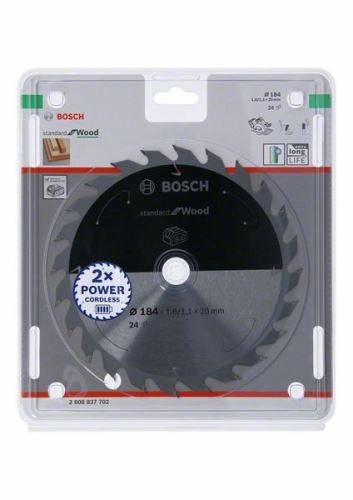 BOSCH žagin list za akumulatorske žage; Standard za les 184x20x1,6/1,1x24T 2608837702