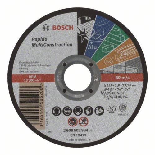 BOSCH Rezalna plošča ravna Rapido Multi Construction ACS 60 V BF, 115 mm, 1,0 mm 2608602384