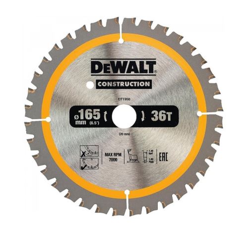 DEWALT Žagin list za les, 165 x 20 mm, 40 zob, FTOP 3°, širina lista 1 mm DT1950