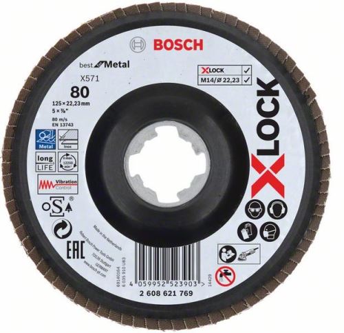 BOSCH X-LOCK Lamelni brusi sistema Best for Metal Ø 125 mm, G 80, X571, upognjena izvedba, plastika 2608621769