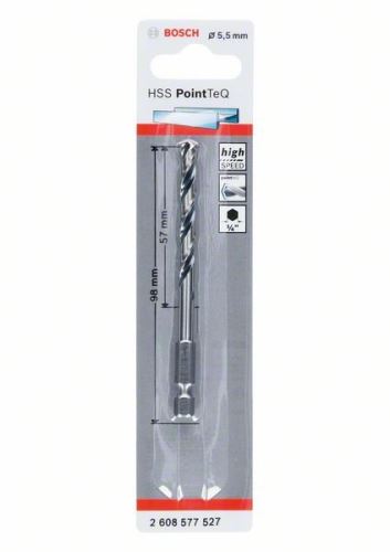 BOSCH Sveder za kovino HSS PointTeQ HEX s 6-točkovnim steblom; 5,5 mm (5 kosov) 2608577527