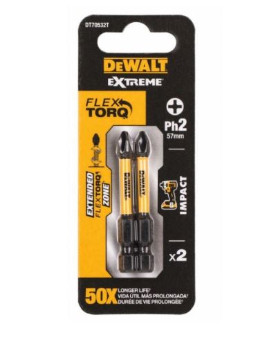 DeWALT Torzijski nastavek za izvijač 57 mm, PH2, EXTREME (2 kosa) DT70532T