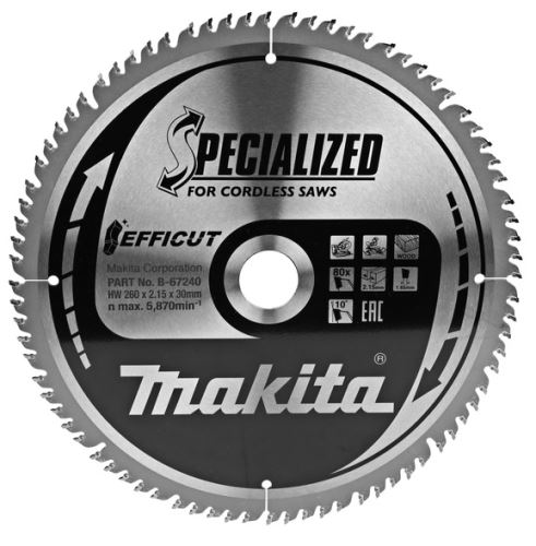 MAKITA žagin list Efficut wood 260x2,15x30 mm 80 zob B-67240