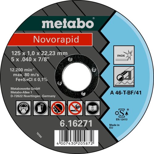 METABO Rezalna plošča Novorapid Inox 125x1,0x22,23 616271000