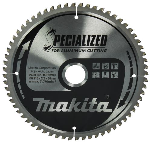 MAKITA žagin list aluminij SPECIALIZED 216x2,2x30 mm 64 zob B-33299