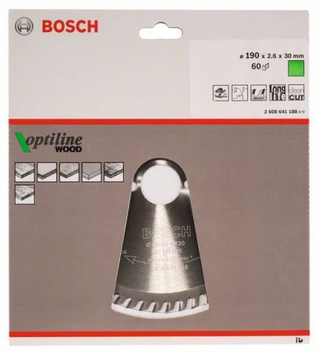 BOSCH žagin list Optiline Wood 190 x 30 x 2,6 mm, 60 2608641188