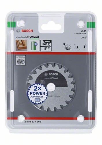 BOSCH žagin list za akumulatorske žage; Standard za les 85x15x1,1/0,7x20T 2608837666