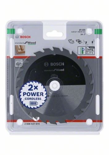 BOSCH žagin list za akumulatorske žage; Standard za les 150x20/16x1,6/1,0x24T 2608837674