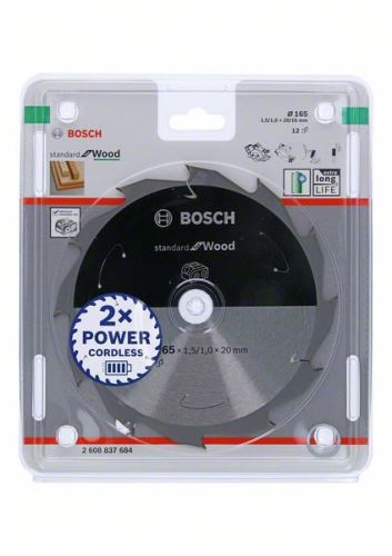 BOSCH žagin list za akumulatorske žage; Standard za les 165x20/16x1,5/1,0x12T 2608837684