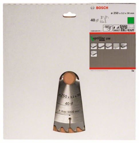 BOSCH žagin list Optiline Wood 250 x 30 x 3,2 mm, 40 2608640670