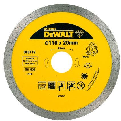 DeWALT Diamantno rezilo za rezalnik ploščic 110 x 20 mm za rezanje marmorja, porcelana, granita DT3715