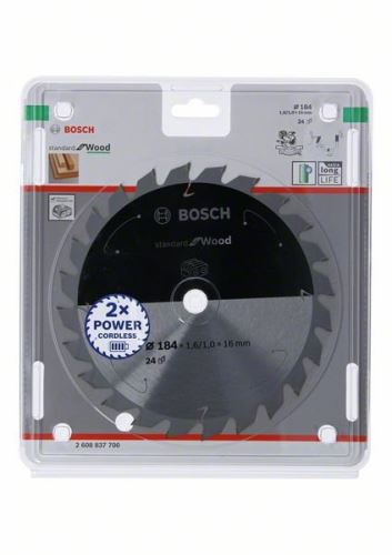 BOSCH žagin list za akumulatorske žage; Standard za les 184x16x1,6/1,0x24T 2608837700