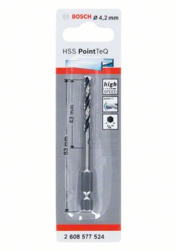 BOSCH Sveder za kovino HSS PointTeQ HEX s 6-točkovnim steblom; 4,2 mm (5 kosov) 2608577524