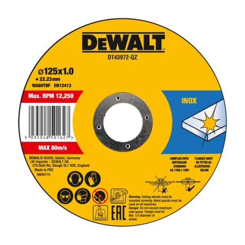 DEWALT Rezalna plošča za kovino in nerjaveče jeklo 125 x 1 mm (25 kosov) DT43972