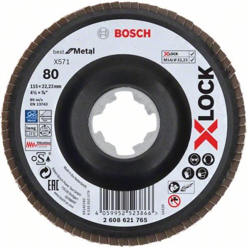 Bosch Lamelne brusilne plošče X-LOCK, kotna izvedba, plastična plošča, Ø 115 mm, G 80, X571, Best for Metal, en kos