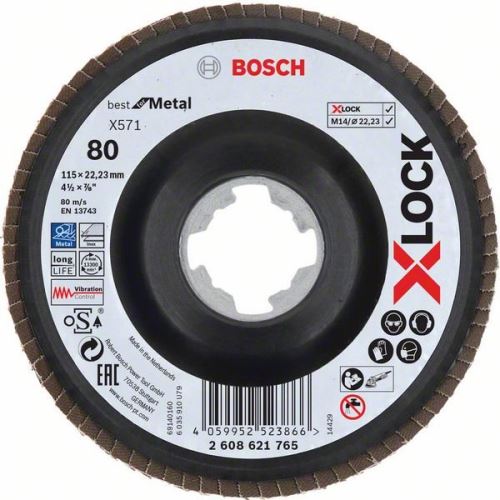 BOSCH X-LOCK Lamelni brusi sistema Best for Metal Ø 115 mm, G 80, X571, upognjena izvedba, plastika 2608621765