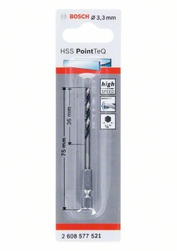 BOSCH Sveder za kovino HSS PointTeQ HEX s 6-točkovnim steblom; 3,3 mm (5 kosov) 2608577521