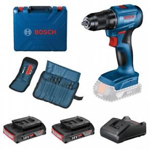 BOSCH Garnitura akumulatorskega kombiniranega orodja GSR 185-LI + 2x baterija 2,0 Ah + 23-delni set pribora v kovčku 0615990N25