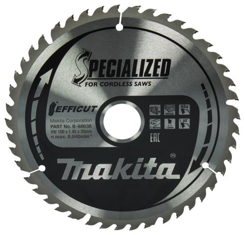 MAKITA rezalna žaga za les Efficut 190x1,45x30 mm 45 zob B-68638