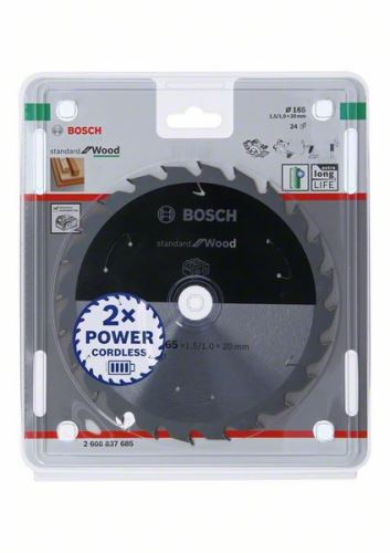 BOSCH žagin list za akumulatorske žage; Standard za les 165x20x1,5/1,0x24T 2608837685