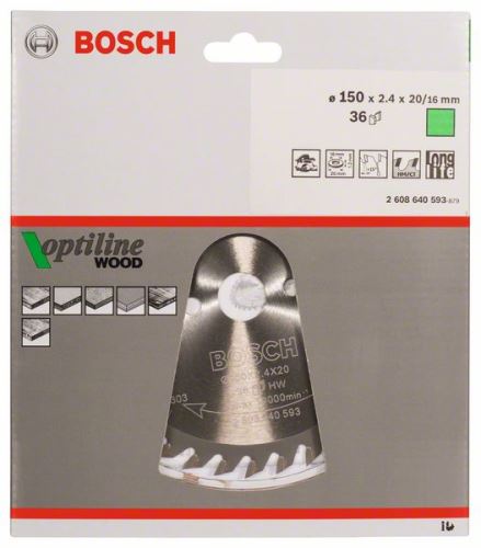 BOSCH žagin list Optiline Wood 150 x 20/16 x 2,4 mm, 36 2608640593