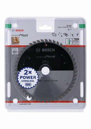 BOSCH žagin list za akumulatorske žage; Standard za les 160x20/15,875x1,5/1,0x48T 2608837678