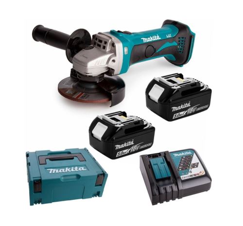 Makita Aku kotni brusilnik 115mm Li-ion LXT 18V/5.0Ah, Makpac DGA452RTJ