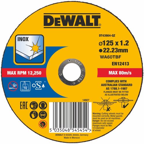 DEWALT Rezalna plošča za nerjaveče jeklo 125 x 22,2 x 1,2 mm DT43904