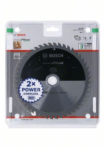 BOSCH žagin list za akumulatorske žage; Standard za les 190x30/20x1,6/1,1x48T 2608837710