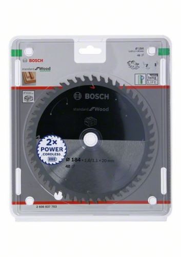 BOSCH žagin list za akumulatorske žage; Standard za les 184x20x1,6/1,1x48T 2608837703