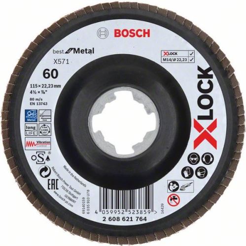 Bosch Lamelne brusilne plošče X-LOCK, kotna izvedba, plastična plošča, Ø 115 mm, G 60, X571, Best for Metal, en kos