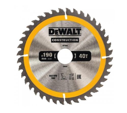 DEWALT Žagin list 190 x 30 mm, 40 zob, ATB 10°, širina lista 1,7 mm, univerzalni rez DT1945