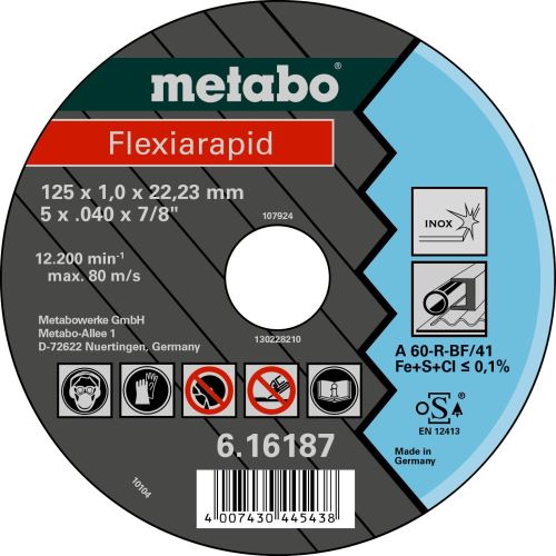 METABO Rezalna plošča - nerjaveče jeklo-FLEXIRAPID 125x1,0x22,2 616187000