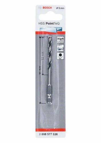 BOSCH Sveder za kovino HSS PointTeQ HEX s 6-točkovnim steblom; 5,0 mm (5 kosov) 2608577526