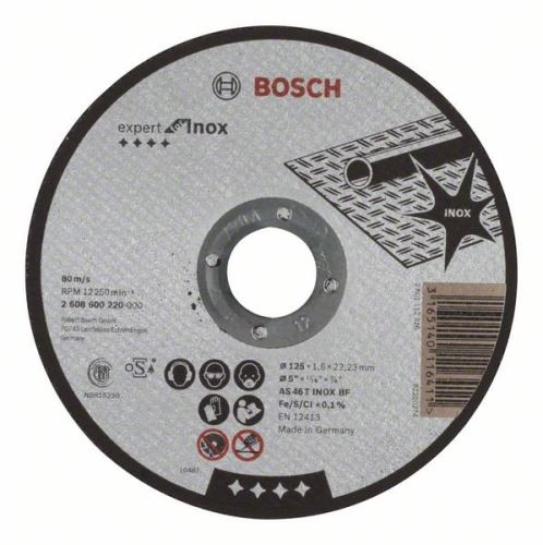 BOSCH Rezalna plošča ravna Expert za Inox AS 46 T INOX BF, 125 mm, 1,6 mm 2608600220