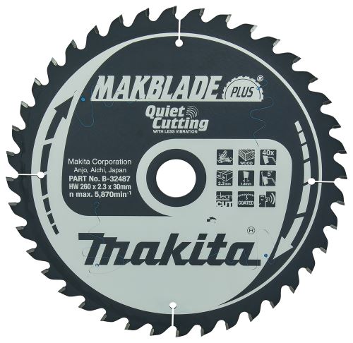 MAKITA Žagin list za les MAKBLADEplus 260x2,3x30mm 40Z B-32487