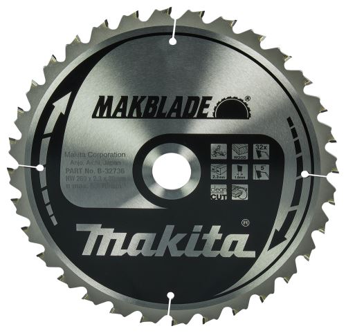 MAKITA žagin list za les MAKBLADE 260x2,3x30 mm 32 zob B-32736