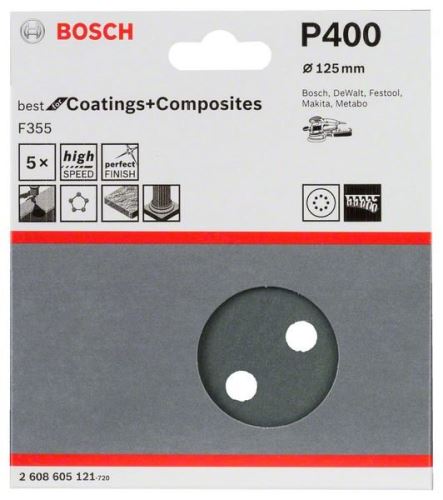 BOSCH Brusni papir F355, paket 5 kosov 125 mm, 400 2608605121