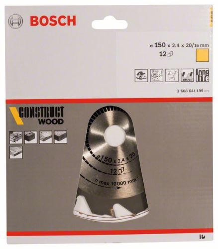 BOSCH žagin list Construct Wood 150 x 20/16 x 2,4 mm; 12 2608641199