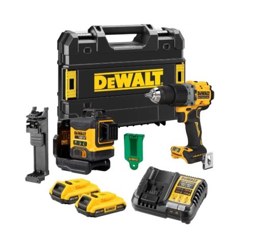 Dewalt Set: laser DCLE34031 + vrtalnik DCD805 + 2x baterije + polnilec + etui DCK2095D2T