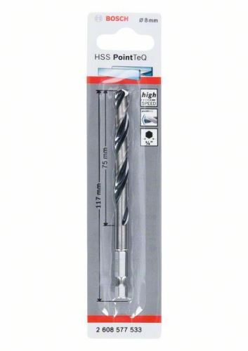 BOSCH Sveder za kovino HSS PointTeQ HEX s 6-točkovnim steblom; 8,0 mm (5 kosov) 2608577533