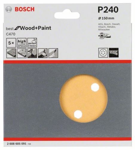 BOSCH Brusni papir C470 (5 kos) 150 mm, 240 2608605091