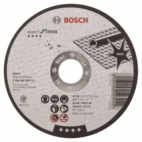 BOSCH Rezalna plošča ravna Expert za Inox AS 46 T INOX BF, 125 mm, 2,0 mm 2608600094